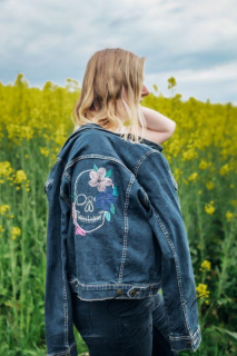 Džínová bunda - tmavě modrá modrá s výšivkou 